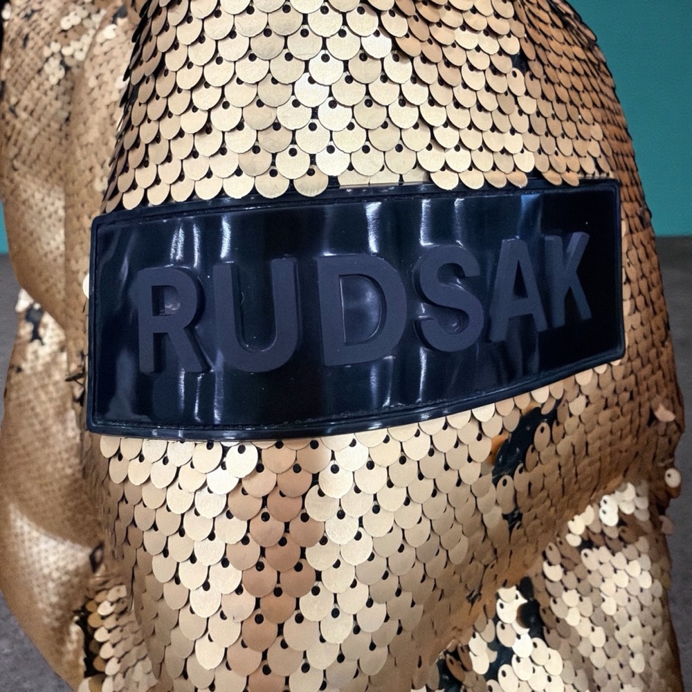 RUDSAK LIMITED EDITION LAWRENCE ARMY Gold/Green Sequin Women's Jacket Med - Picture 6 of 16